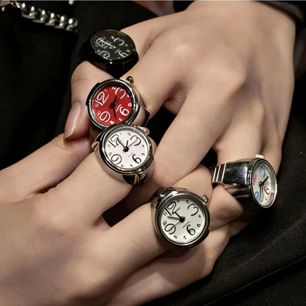 

Новые креативные часы-кольцо, круглые часы-кольцо из сплава для мужчин, женщин, парные украшения