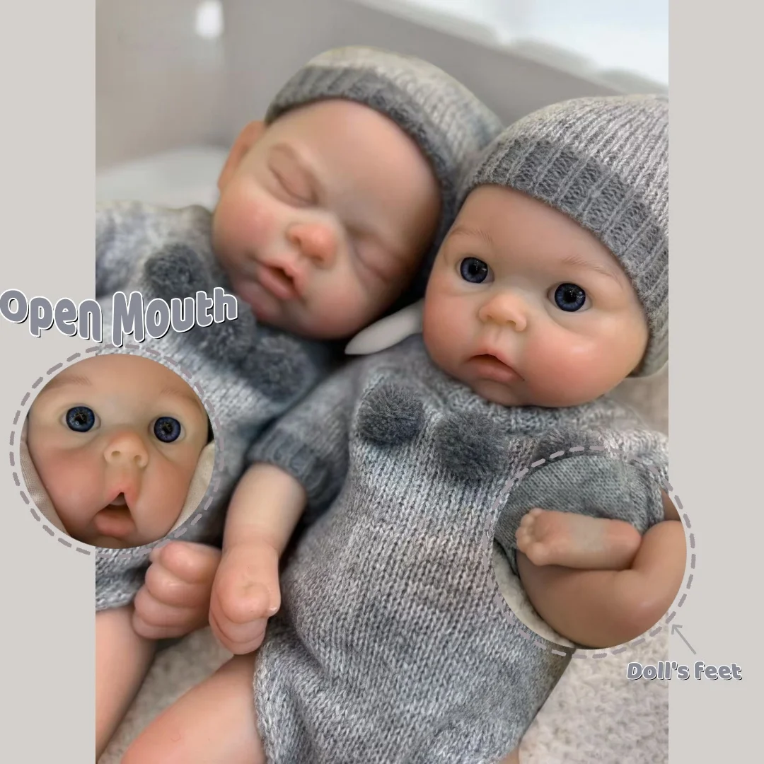 

1PC/ 2 Styles Open Mouth 13Inch Solid Silicone Bebe Reborn Girl Doll Soft Touch Handmade Newborn Baby Girls Perfect As Gifts