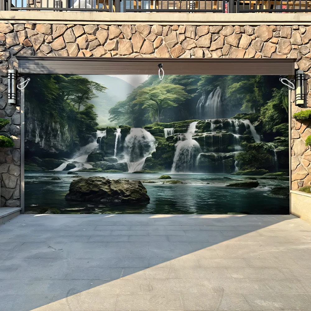 

Waterfall Garage Door Banner, Mystery Forest Banner Garage Door Decor, 157x68 inches Polyester Fadeless Machine Washable Multipu