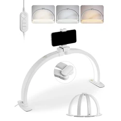 Half Moon lampa biurkowa do paznokci 30W 3000-6500K z kontrolą dotykową Half Moon składana lampa piękno tatuażu do Manicure W kształcie litery U z klips do telefonu