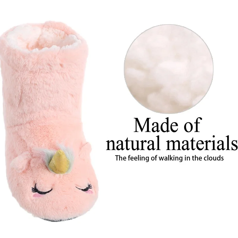 Unicorn House Slipper Women Winter Fur Contton Cartoon Kawaii Cute funny Plush Non Skid Grip Indoor Home Female Shoe Fuzzy Boots