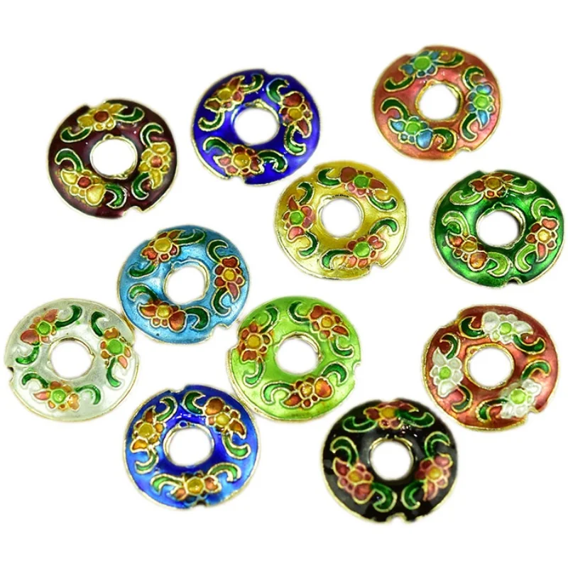 10pcs Polished Enameling Round Lucky Beaded DIY Chinese Cloisonne Accessories Charm Pendant Necklace Earrings Jewelry Making