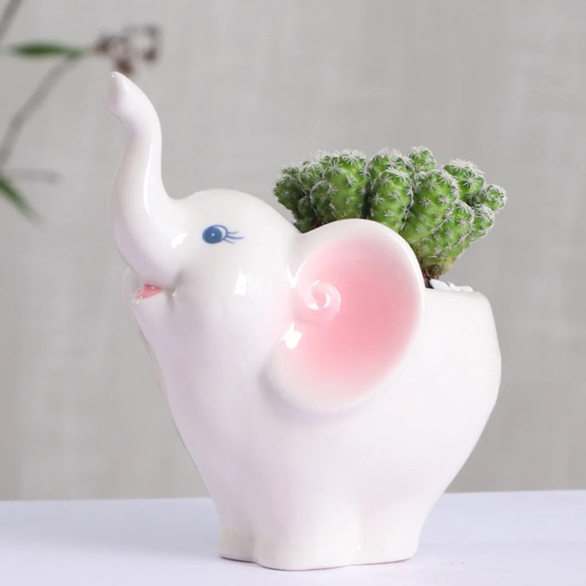 Adorable Cartoon Elephant Ceramic Succulent Plant Pot Compact Flowerpot for Windowsill Tabletop Miniature Garden Ornament