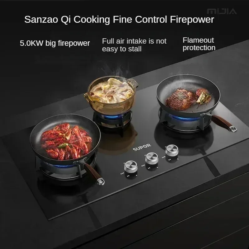 Embedded Household Natural Liquefied Gas Multi-Burner Stove - Three-Burner, Fierce Fire, Cooktop Gas Stove