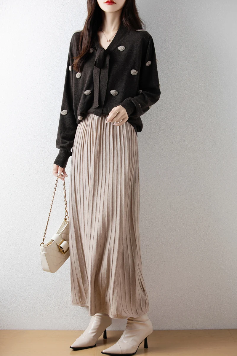 Women's 100 cashmere knit pleated skirt