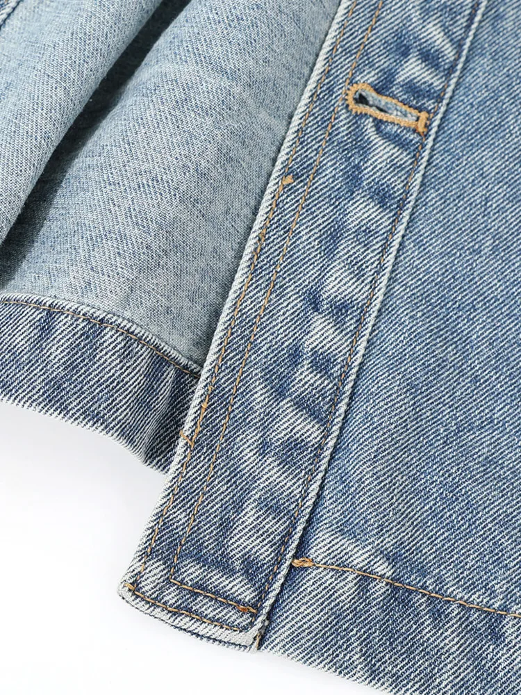 Damska lekka kurtka jeansowa ZMEENNA z czarnym kołnierzem ze skóry PU, zapinana na guziki, kurtka typu shacket z czterema kieszeniami, jesienna, model ZM4281