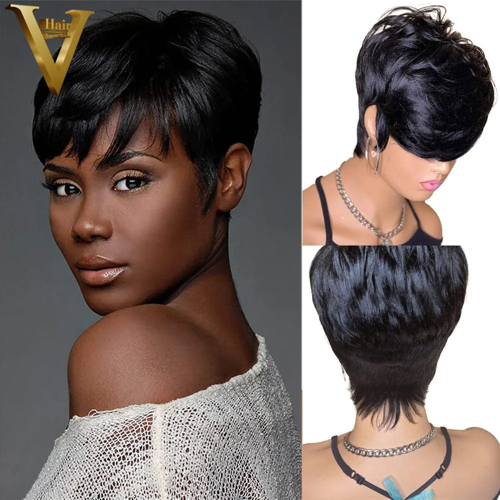 

Short Pixie Cut Full Machine Made Wigs Pre Plucked Remy Human Hair Wigs For Black Women Ready to Wear Brazilian Virgin Hair Wigs