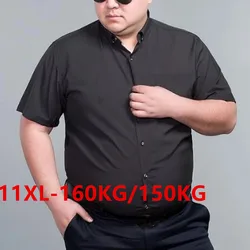 Camisa grande de manga corta para hombre, camisa Formal de sarga sólida, Top ancho, para oficina, de verano, talla grande 11XL, 150KG, 160KG