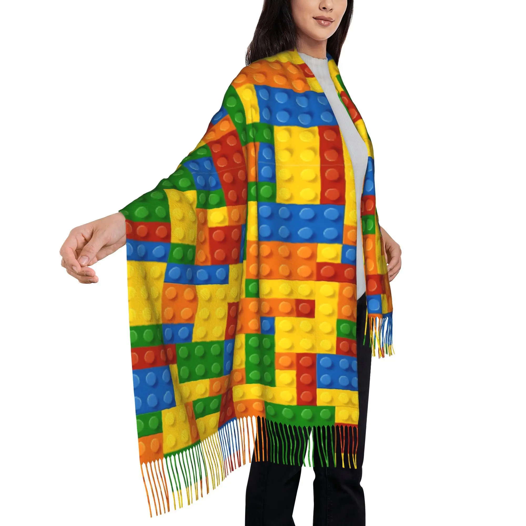 Building Blocks Construction Brick Unisex Fringed Scarf Shawl Print Warm Perfect for Cycling Birthdays Christmas New Year Gifts