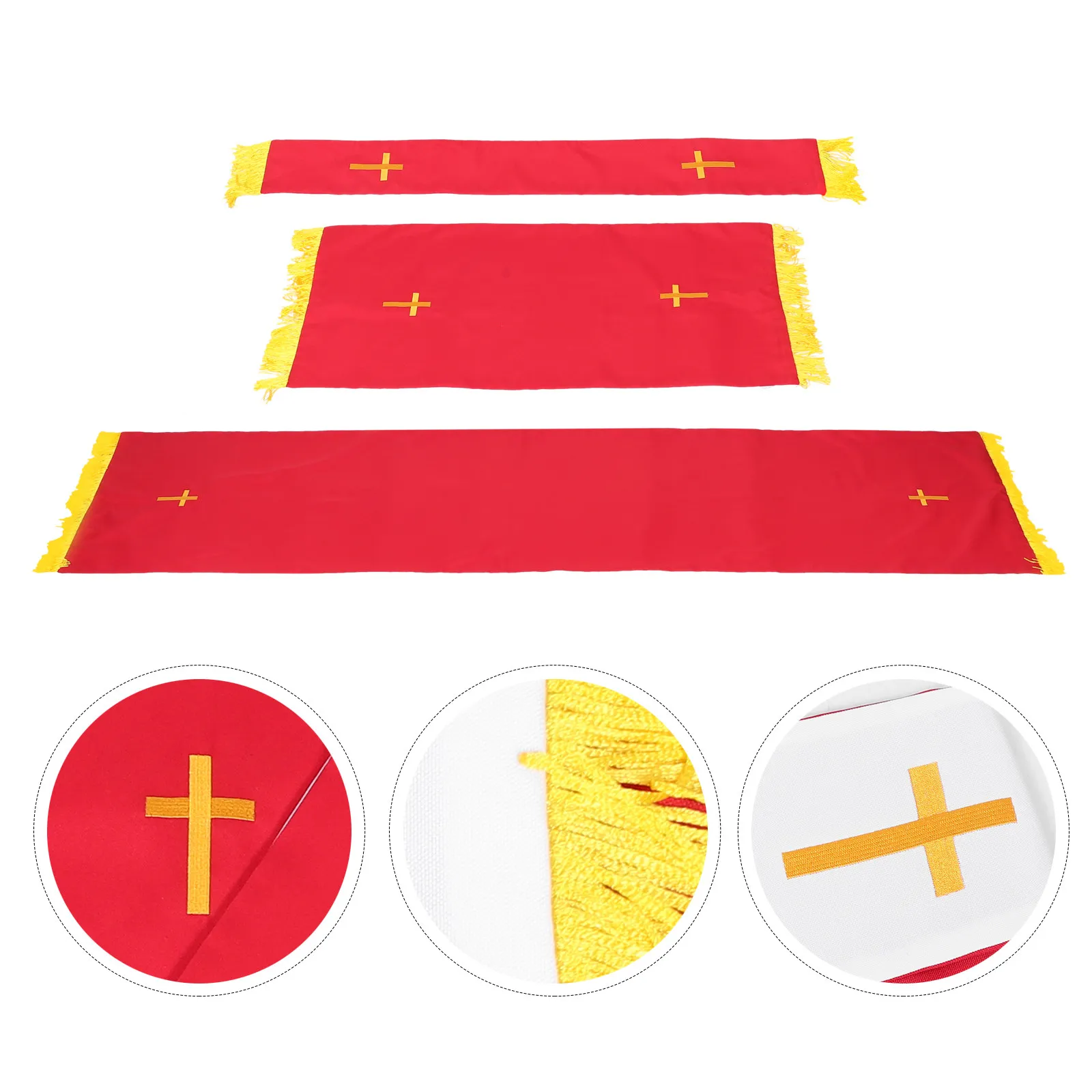 

Двусторонний набор церковных облачений: алтарная лавка, красно-белая вышитая салфетка с крестом, скатерть для пастора, декор для Евхаристии и сезонных служб