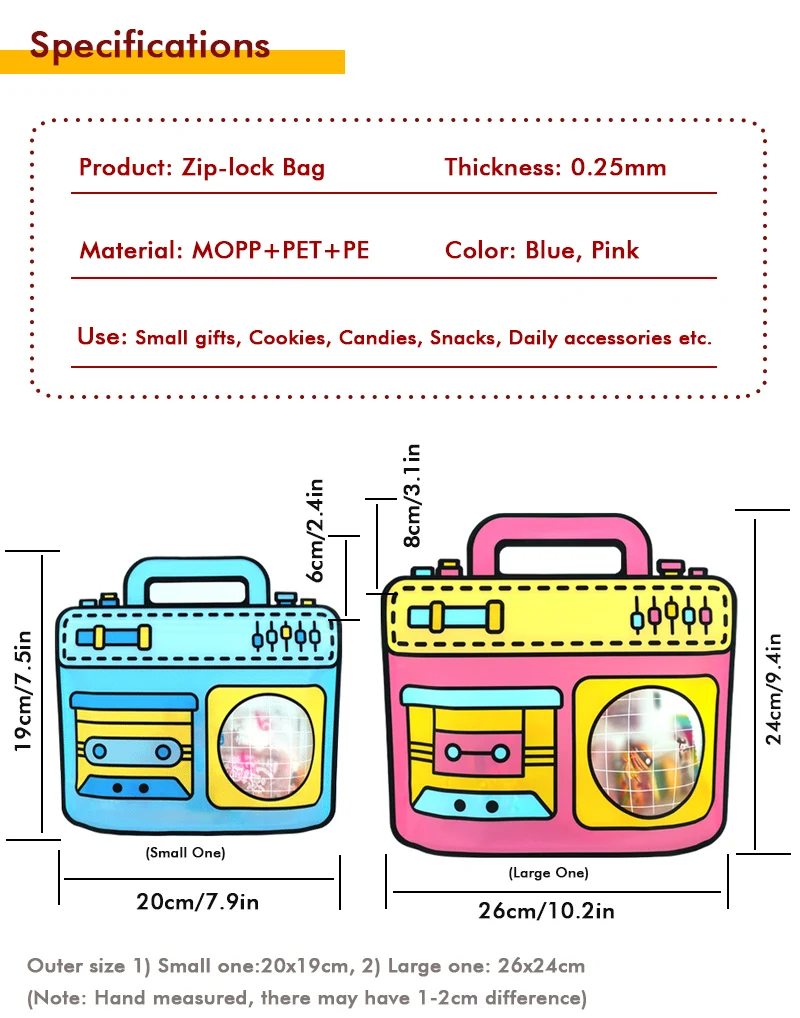 20/50 Stück Retro-Radio-Muster Ziplock-Snacktüten, niedliche, versiegelte Festival-Handtaschen für Kindergeburtstagsfeiern, Süßigkeiten- und Keksverpackungen – Detail 2