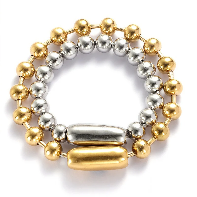 8mm Stainless Steel Ball Bead Bracelet Men's and Women's Golden/Silvery Stainless Steel Metal Bead Chain Pulsera