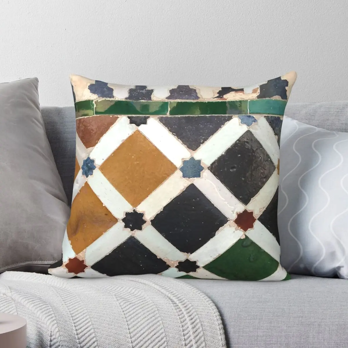 Wall Tile In The Alhambra Square Pillowcase Polyester Linen Velvet Creative Zip Decor Pillow Case Sofa Cushion Cover