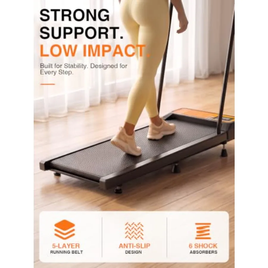 Under Desk Treadmill With Incline, Portable Walking Pad With Handlebar For Home Office Use, Aluminum Alloy Frame, Black, Foldab