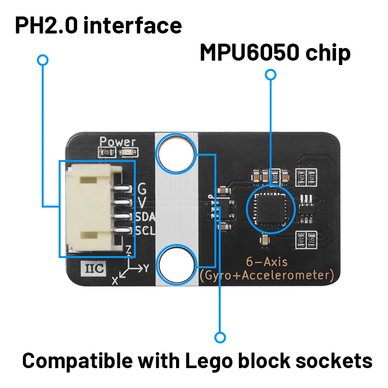 Moduł czujnika żyroskopu 6-osiowego MPU6050 z interfejsem PH 2.0 jest kompatybilny z Arduino i obsługuje programowanie mieszane. — zdjęcie produktu 3