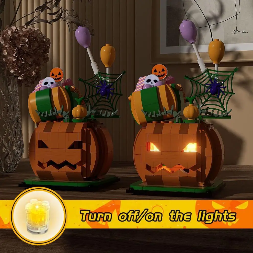 Halloween criativo blocos de construção conjunto moc halloween cabana abóbora lanterna abóbora casa decoração montar tijolos kit brinquedos presentes