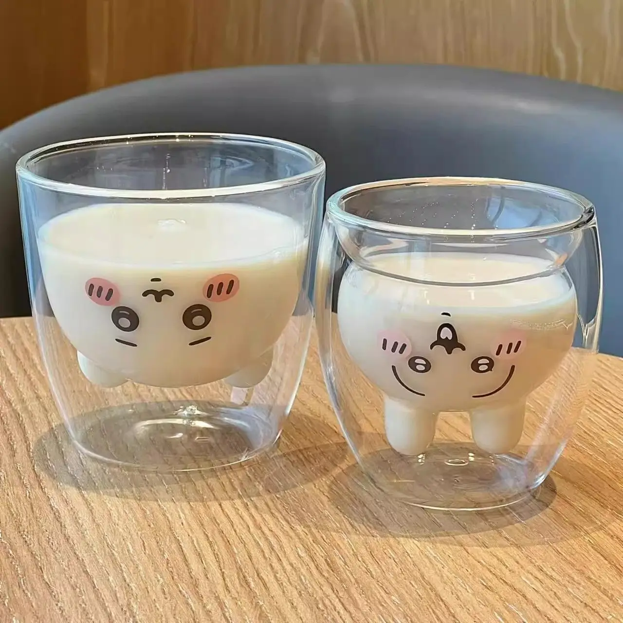 

Chiikawa Usagi Hachiware Double Wall Glass Cup Cute 3D Cartoon Milk Coffee Mug Creative Insulated Drinkware for Home Office Gift