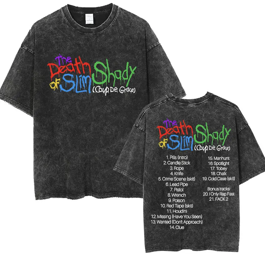90er Rapper Eminem World Tour Musik Grafik T-Shirts Herren Coole Hip-Hop Vintage Gewaschene Oversized T-Shirts Unisex Gothic Streetwear – Detail 9