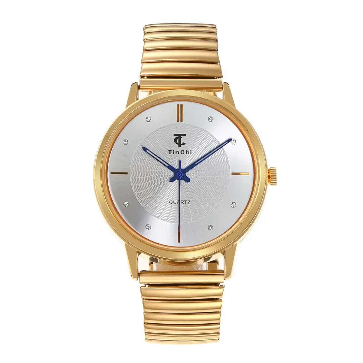 42mm Large Steel Case Expandable Bracelet Quartz Watch Unisex Wristwatch with Extensible Stainless Steel Strap