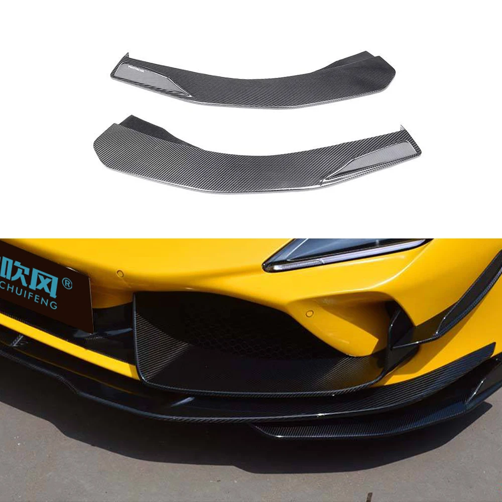 For Ferrari F8 Dry Carbon Fiber Wrap Angle Car Front Bumper Splitter Corner Trim Cover Front Chin Upgrade Body Kit