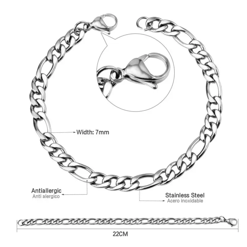 LUXUSTEEL Stainless Steel Figaro Necklace Bracelet Sets Women Men 7mm Big Width Long Chain Hiphop Jewelry Set Wholesale
