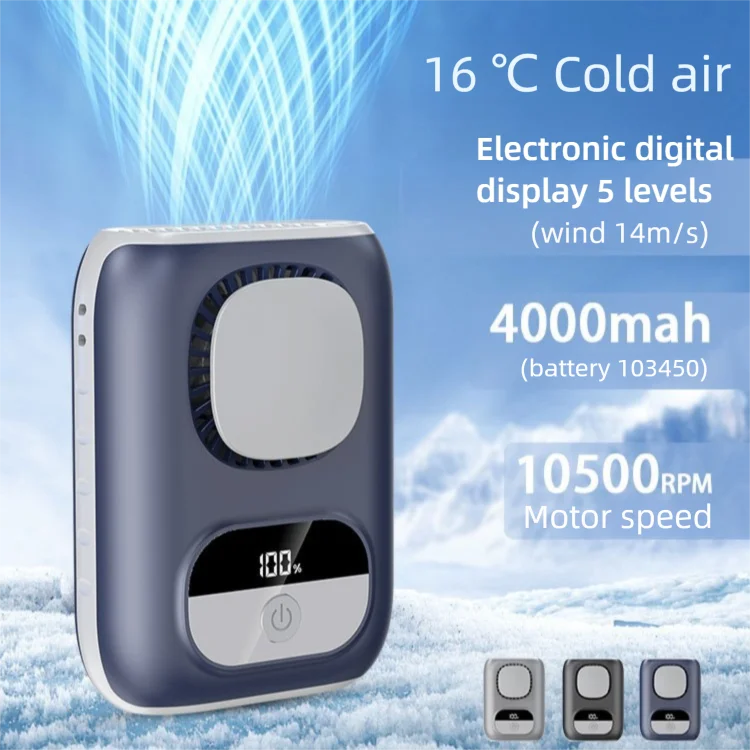 

3CM Thin Tiny Portable Waist Fan 4000mAh Clip On Personal Neck Fan LED 12H Working 5 Speeds 10500RPM Strong Airflow with Lanyard