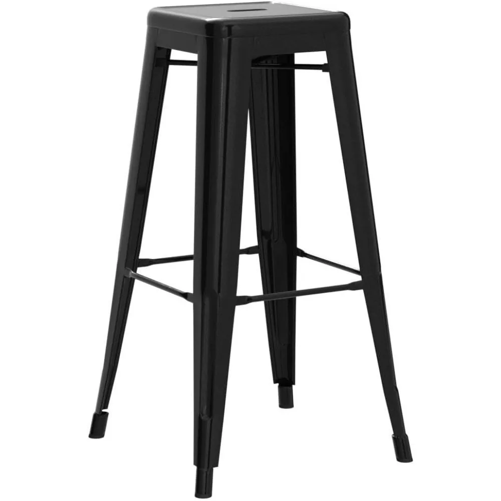 Metal Bar Stools, Set of 4 Bar Height Backless Bartools, Indoor/Outdoor Stackable Kitchen Dining Chair, High Patio Furniture