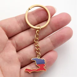 Jeshayuan Haiti Map Pendant Keychain Chain for Women Men Stainless Steel Keyrings Haytian Port-AU-Prince Map Jewelry Wholesale