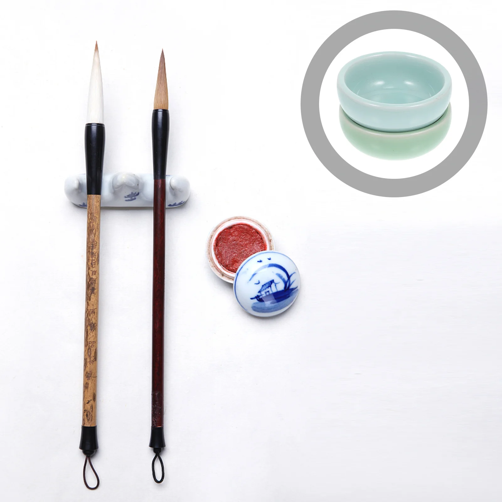 2 Stück Keramik-Tintenpinsel-Unterlegscheiben, hochwertige Tinte, Wasserschale, praktisches Kalligraphie-Pinsel-Tablett für Zuhause, Zuhause, Sumi-Pinsel-Unterlegscheibe