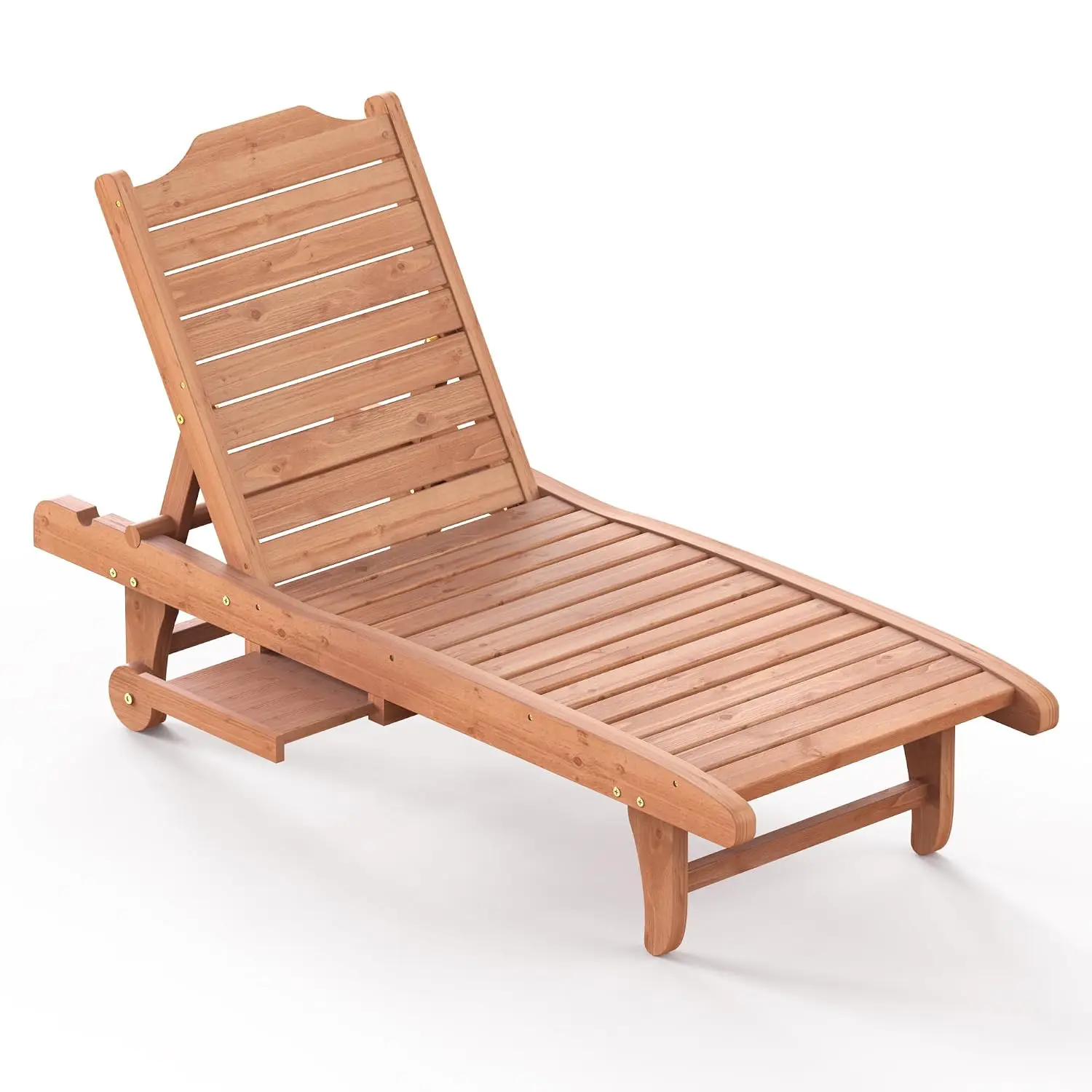 Wooden Lounge Chair, 3-Position Adjustable Outdoor Tanning Chair with Side Tray & Wheels, Pool Patio Sun Chair, Customized