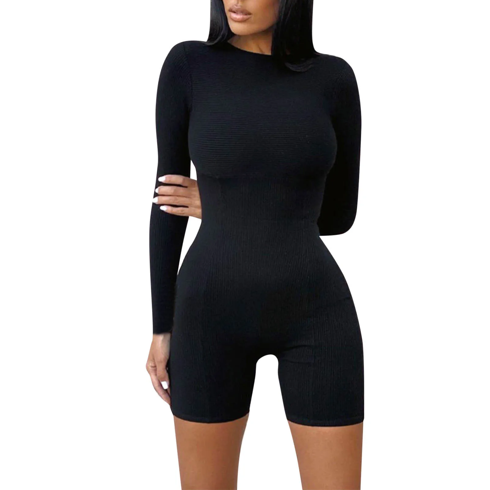 

Solid Color Sibybo Ribbed Turtleneck Sport Wear Casual Short Jumpsuit Women Skinny Playsuit Female Fitness Rompers Overalls 4