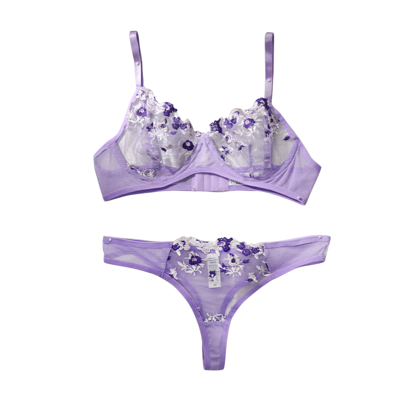  Purple Embroidery Lingerie Set Bra And Panties Sets Fancy Erotic Sleepwear Beautiful Underwear 