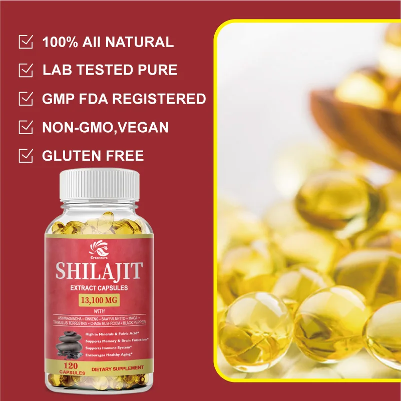 Shilajit Capsules - 60/120 Capsules - Ashwagandha Root, Ginseng, Maca Root, Shilajit Powder & Pepper