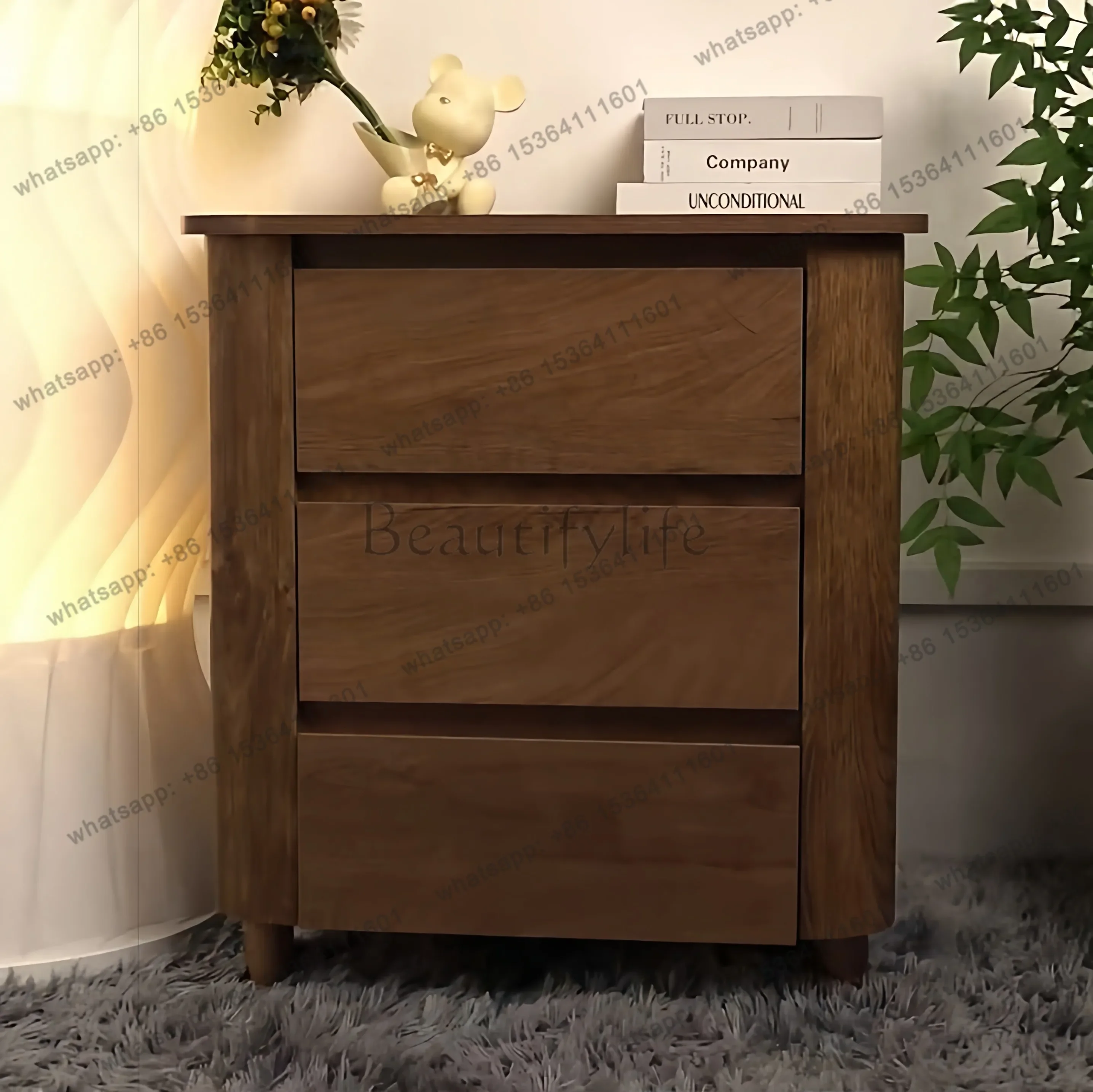 

D25American Country Solid Wood Bedside Table Bedroom Vintage French Storage Cabinet