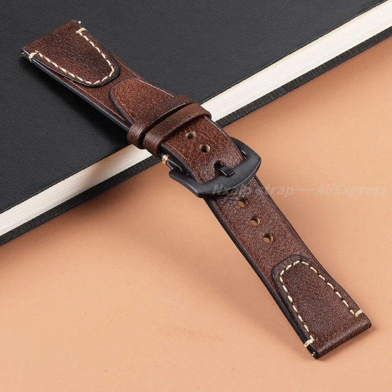 Retro Stitching Cowhide Watch Strap 18mm 20mm 22mm Genuine Leather Watchband for Rolex for Seiko Bracelet SmartWatches Wristbelt