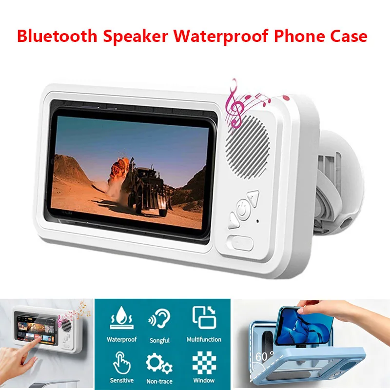 Bluetooth-Lautsprecher, wasserdichte Telefonbox, Touchscreen-Handyhülle, Badezimmer-Duschwandhalterung, Telefonständer zum Ansehen von Videos