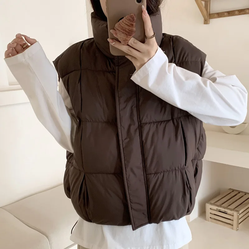 

Women'S Down Cotton Vest Coat Autumn Winter Short Stand Collar Sleeveless Short Jacket Female Casual Quilted Waistcoat 2025 New