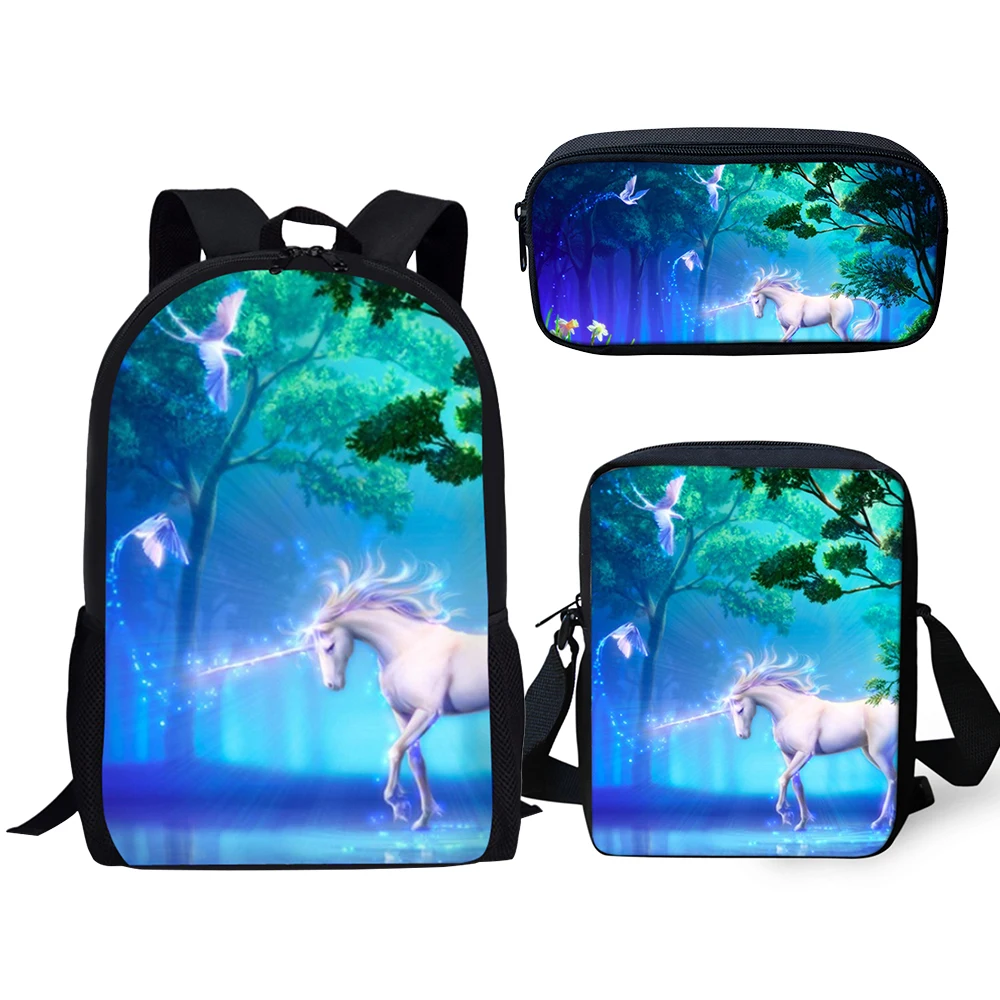 Classic Popular Unicorn Horse 3D Print 3pcs/Set pupil School Bags Laptop Daypack Backpack Inclined shoulder bag Pencil Case