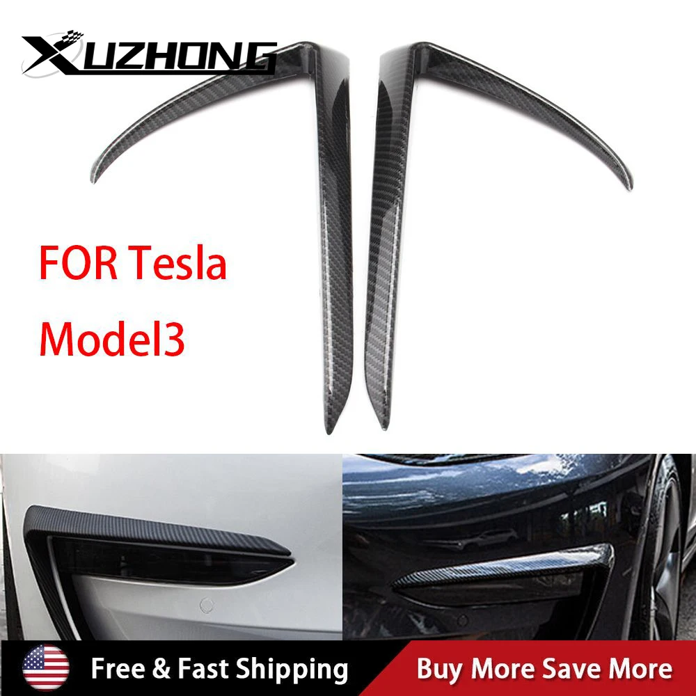 

2pcs Car Front Fog Lamp Eyebrow Wind Knife Front Bumper Wind Knife Trim For Tesla Model 3 ABS Fog Lamp Decoration SLJ-1040
