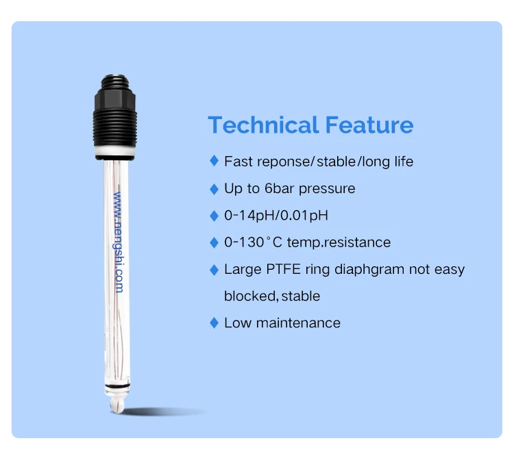 30-year Experienced Supplier Sturdy PTFE PG13.5 pH Sensor 0.01pH Probe Accuracy 0-14pH Electrode for Water Quality Control pH