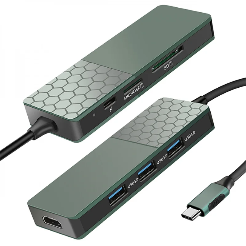 Tipo C Hub 7 en 1 USB3.0 HDMI 4K30Hz PD SD TF Estación de acoplamiento USB Hub para Macbook Pro