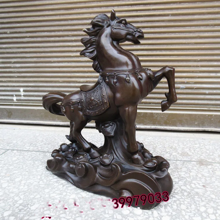 38CM tall HOME company Shop Business art thriving business Success Good luck horse Mascot brass Decorative sculpture