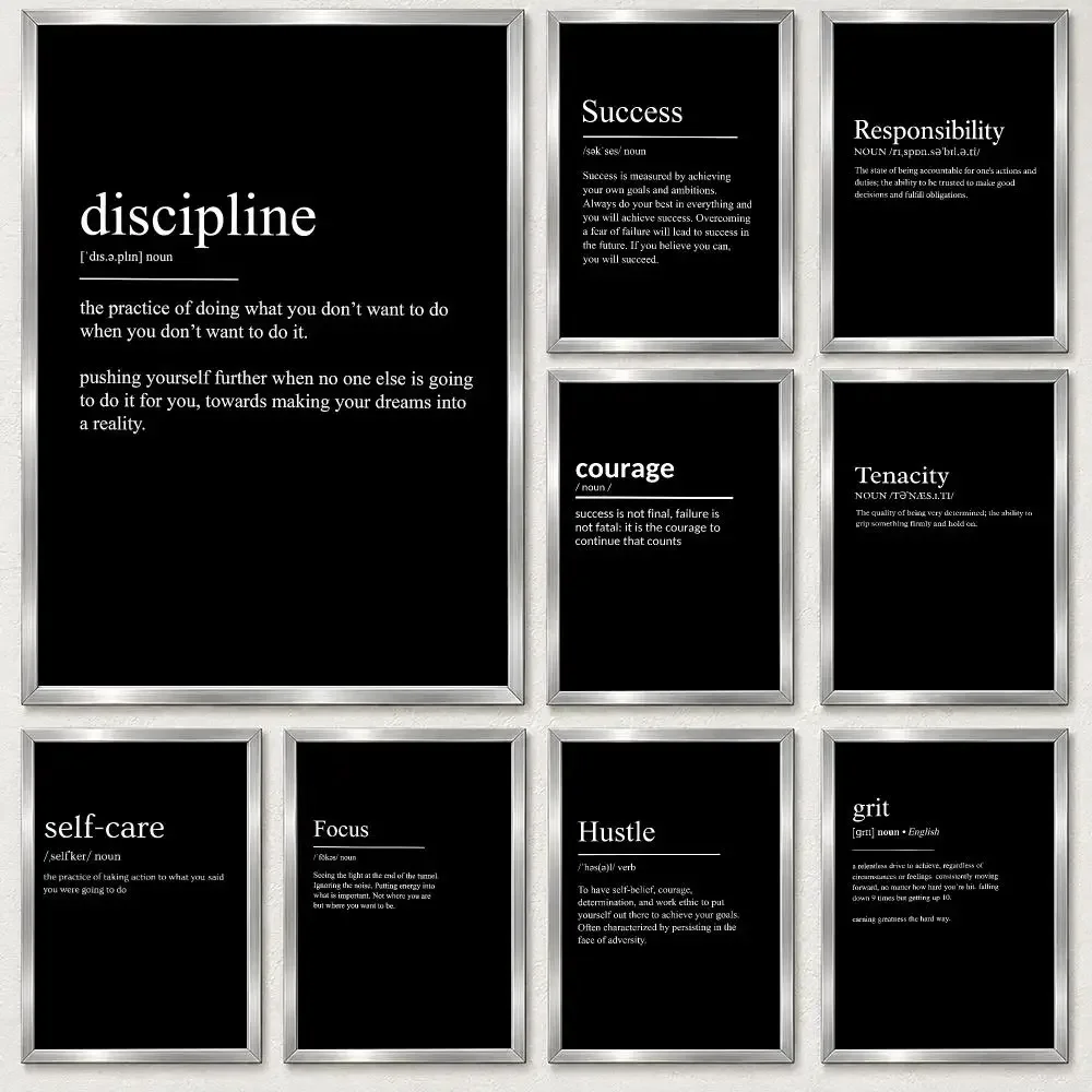 Inspirational Motivational Quotes Discipline Motivational Terms Poster Self‑Adhesive Waterproof PP Poster Wall Art Home Decor