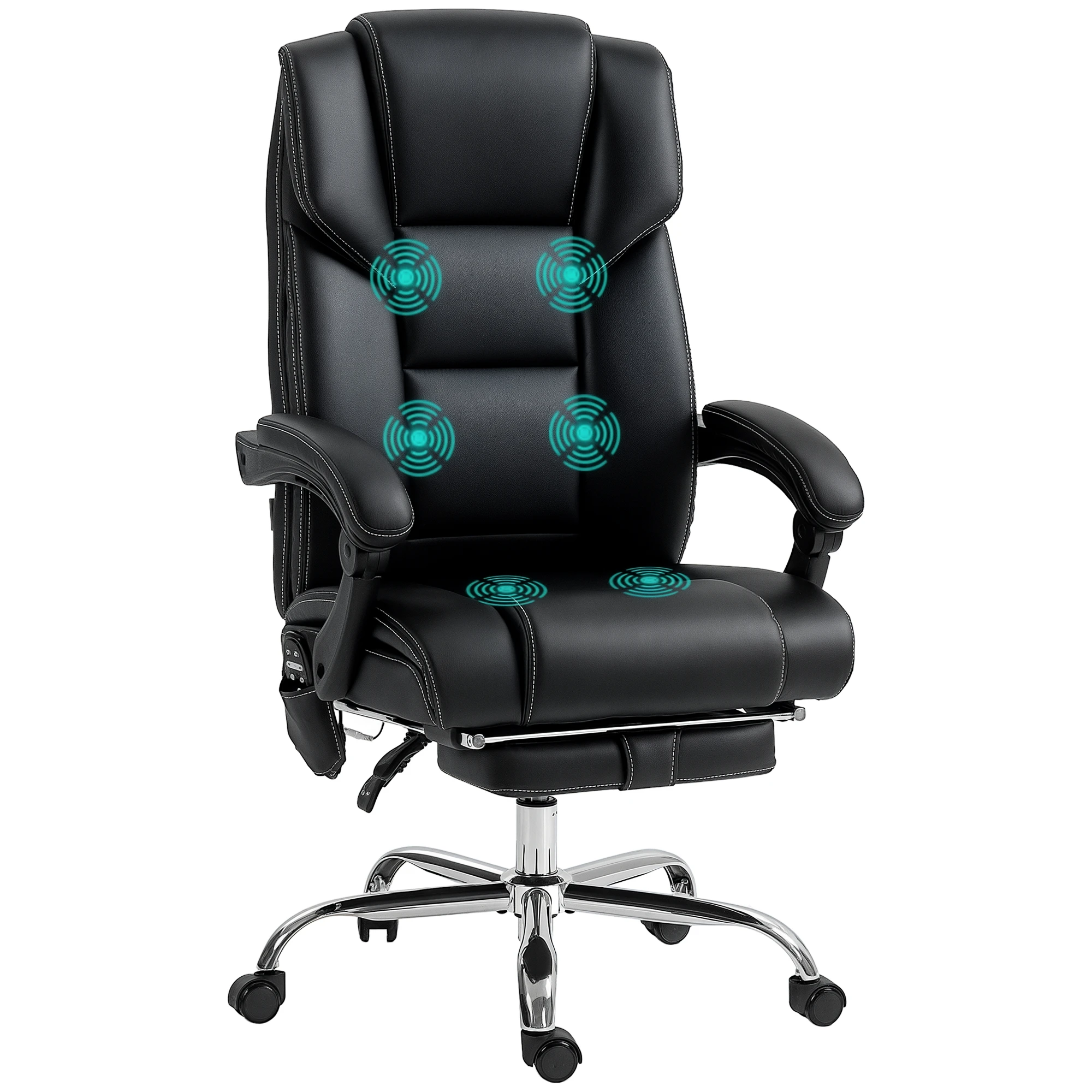 Vinsetto Massage Office Chair with 6 Vibration Points, Lumbar Heated PU Leather Reclining Computer Chair with Adjustable Height, Footrest, Tilt Function, Black