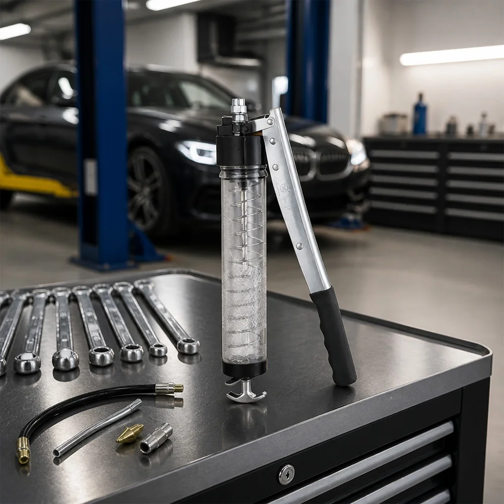 Heavy Duty Reinforced 800CC Manual Grease Gun, Transparent Barrel with Thickened Piston for Lubrication