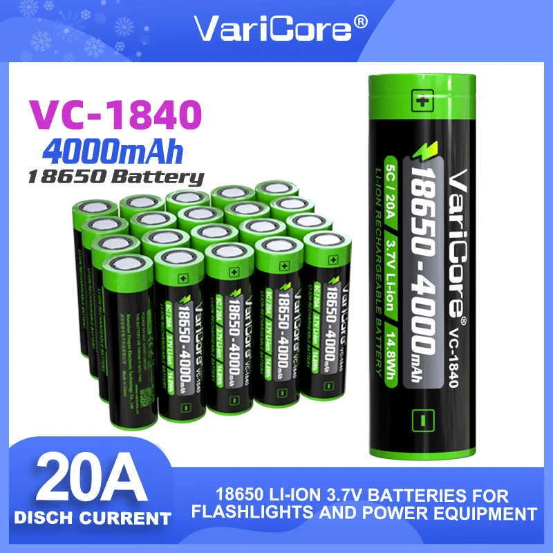 

1-32 шт. VariCore VC-1840 3,7 В 4000 мАч оригинальные литий-ионные аккумуляторы большой емкости 18650 3,7 В для фонариков и электрооборудования