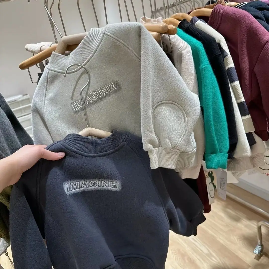 Korean 2025 Winter Children Boys Sweatshirt Cotton Letter Print Infant Babys Boy Pullovers Raglan Sleeve Kids Boy Integrated Top