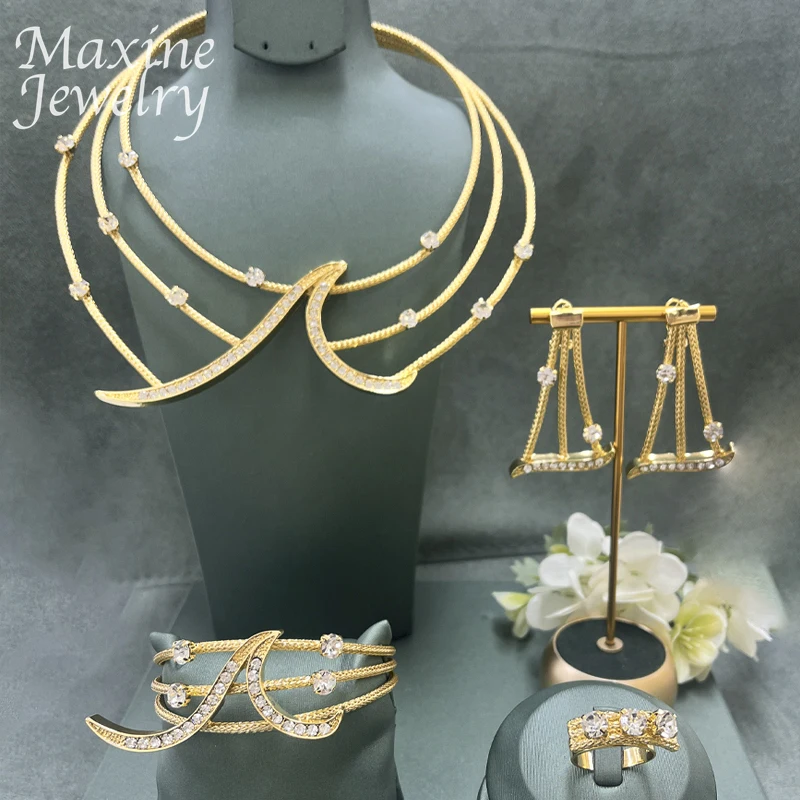 

Женское ожерелье, серьги, браслет, кольцо с покрытием из 18-каратного золота, свадебные подарки