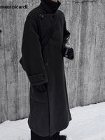 Mauroicardi Autumn Winter Oversized Long Thick Soft Warm Black Wool Blends Coat Men Luxury Designer Clothes Woolen Overcoat 2024