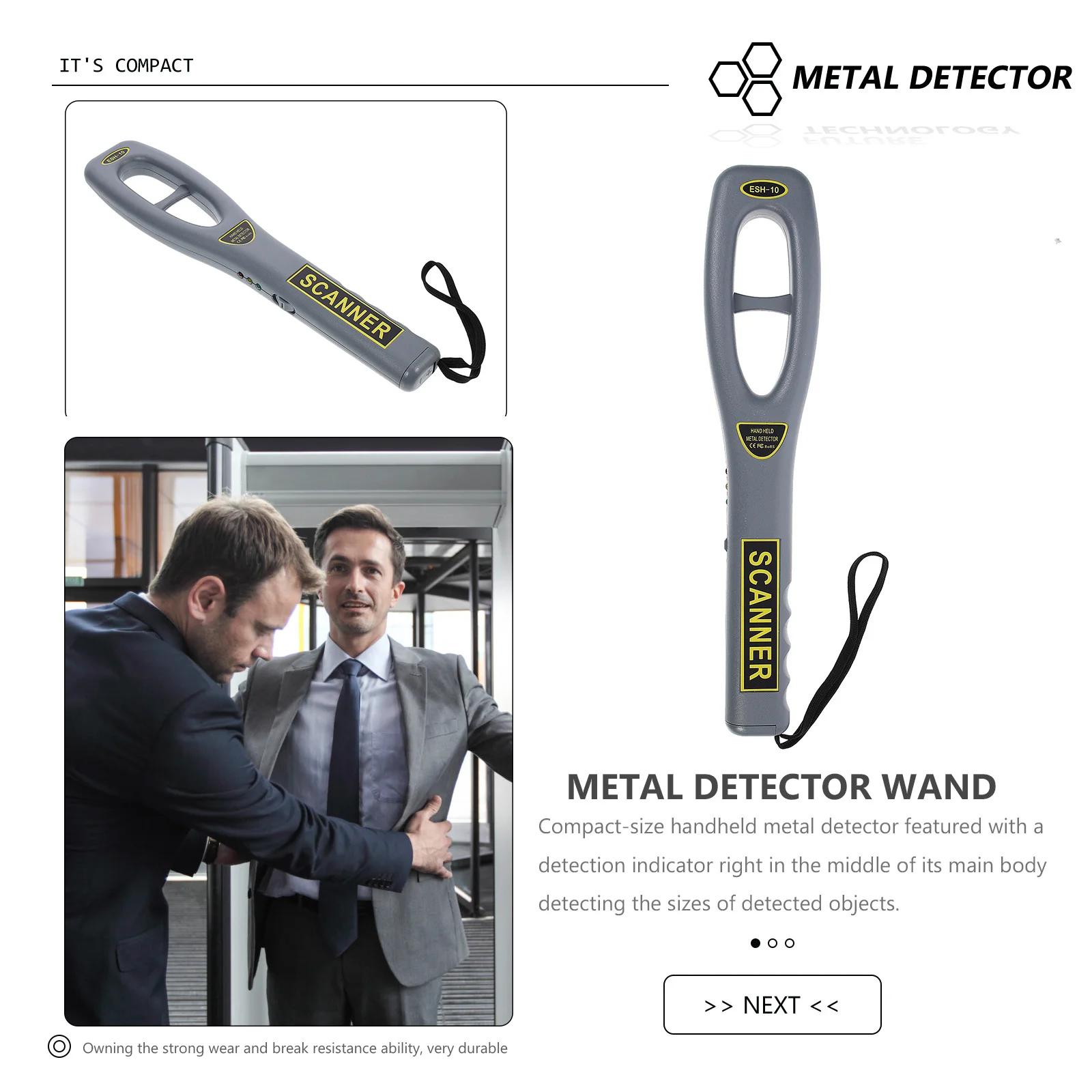 Scanner de inspeção de segurança durável de alta precisão de metal portátil com indicador de detecção para verificação de segurança ao ar livre shopping